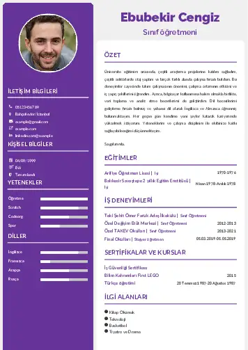 Sınıf Öğretmeni Cv Örnekleri cv indir